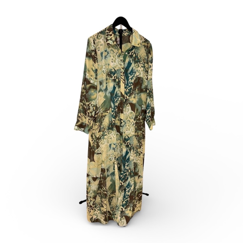 Chico’s Workwear Maxi Shirt Dress Size 2 US 12 Animal Envy Green Print NWT $139